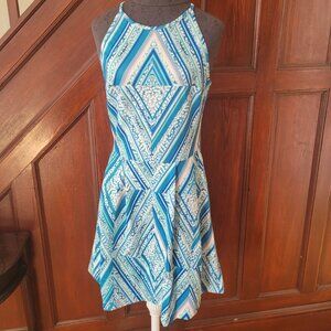 Mossimo Womens Sleeveless Blue Geometric Print Flare Dress M